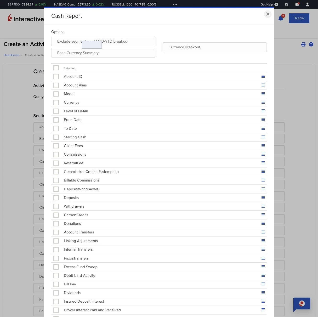 Opening the Cash Report section